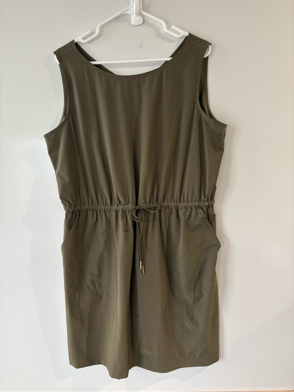 Calvin Klein Olive Sleeveless Drawstring Midi Dress